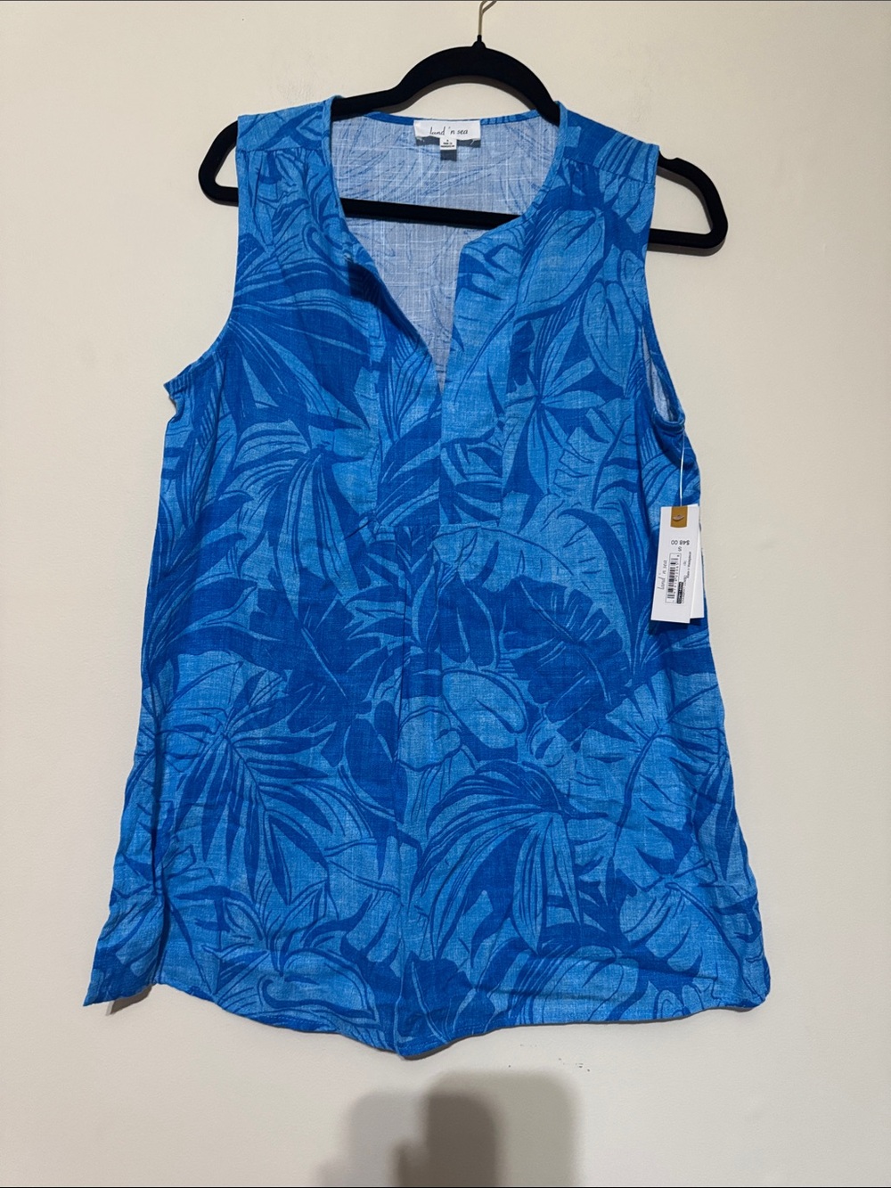 Lush & Luxe Tropical Blue Sleeveless V-Neck Tunic Tank